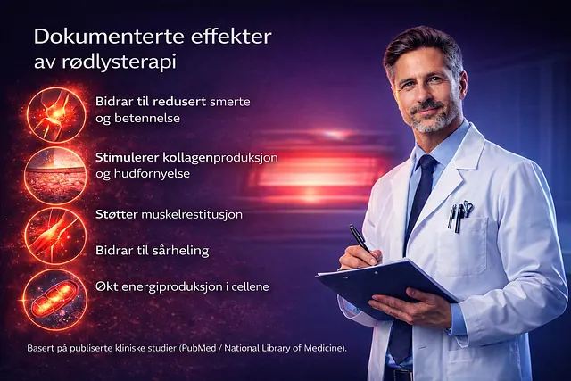 Lege ved rødlysterapi-infografikk