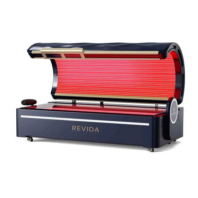 Blå rødlysseng i åpen posisjon