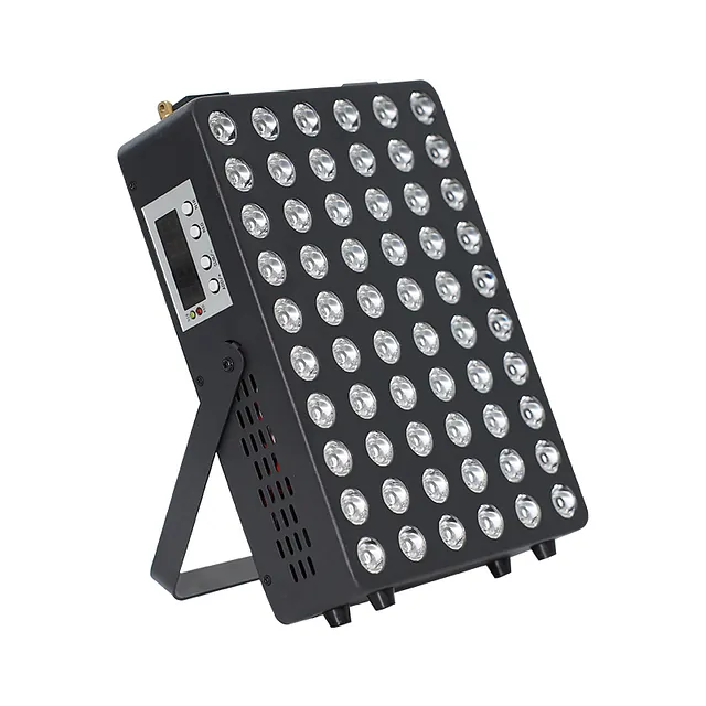 Svart lysterapilampe med 60 LED-dioder og kontrollpanel på siden for innstillinger.